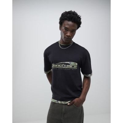 Black Oversized Fit Camo Sanctuaire T-Shirt