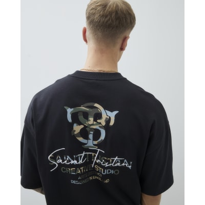 Black Oversized Fit Camouflage T-Shirt