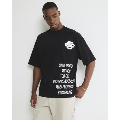 Black Oversized Fit Chest Chenille T-Shirt
