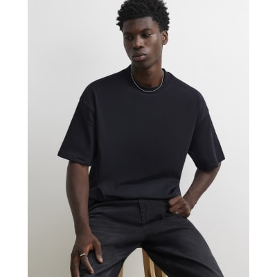 Black Oversized Fit Cotton Crew Neck T-Shirt