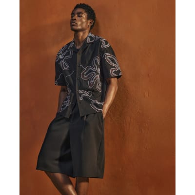 Black Oversized Fit Cotton Floral Shirt