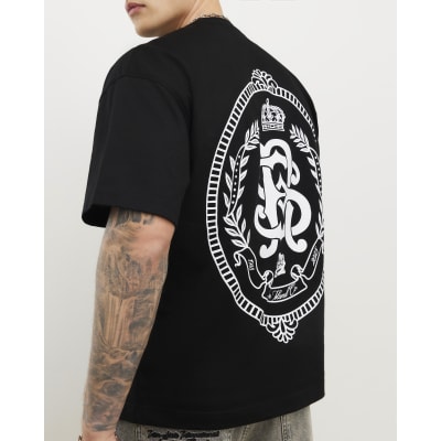 Black Oversized Fit Crest Graphic T-Shirt