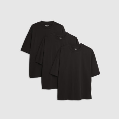 River Island Black Oversized Fit Crew Neck T-Shirts 3 Pack
