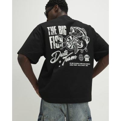 Black Oversized Fit Darts Big Fish T-Shirt