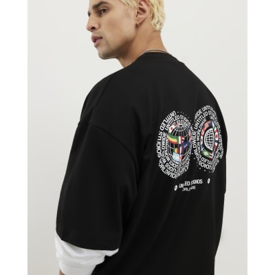 Black Oversized Fit Flag Graphic T-Shirt