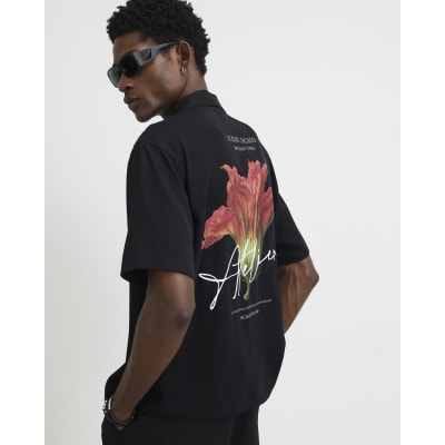 Black Oversized Fit Floral Shirt
