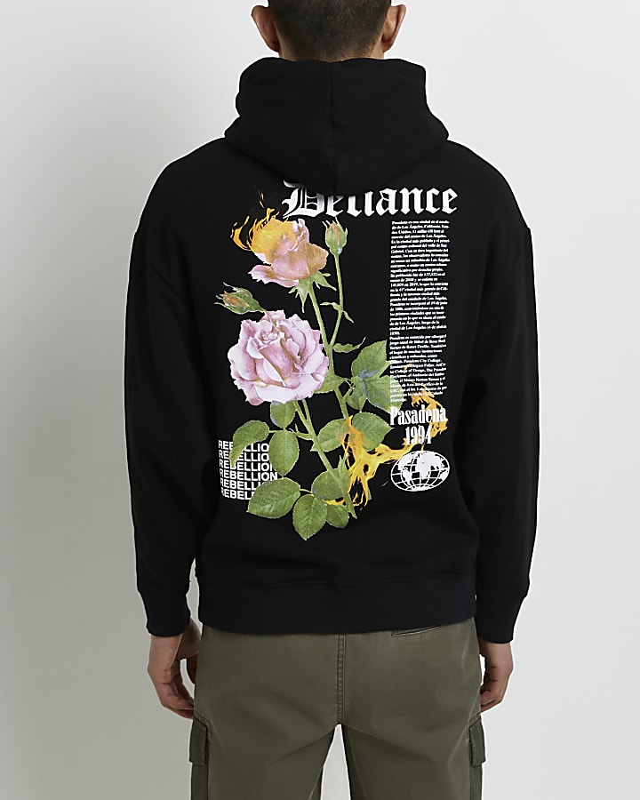 Black oversized fit graphic hoodie
