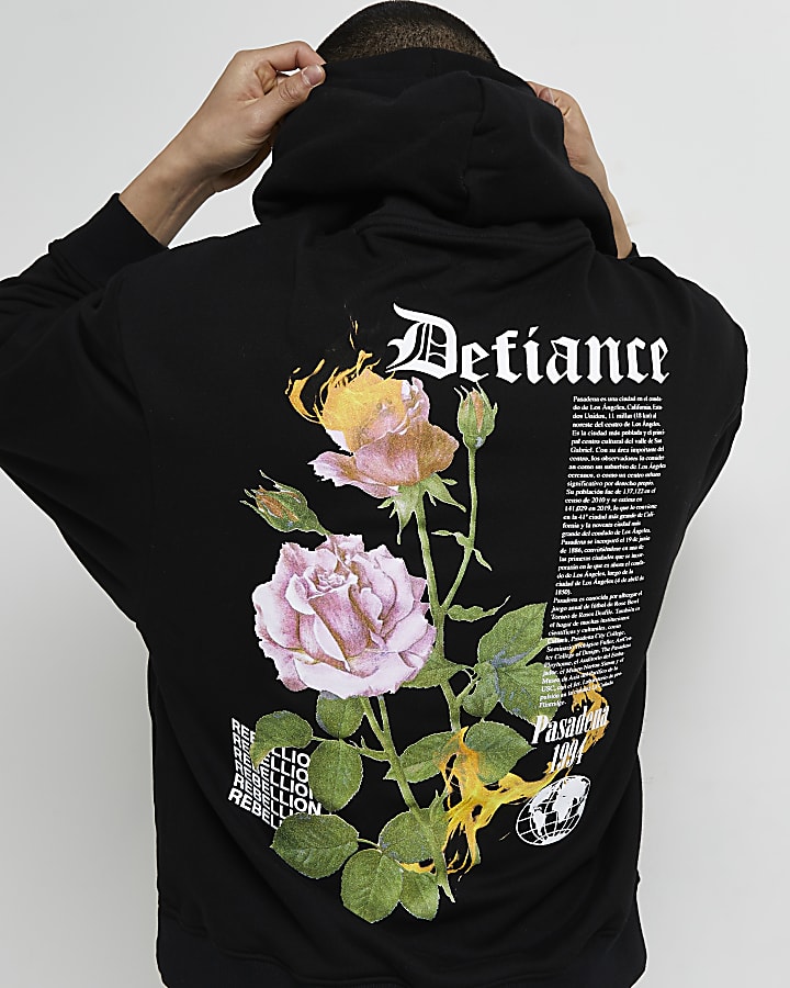 Black oversized fit graphic hoodie