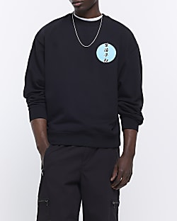Black oversized fit graphic print sweatshirt