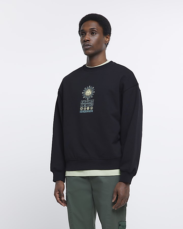 Black oversized fit graphic sweatshirt