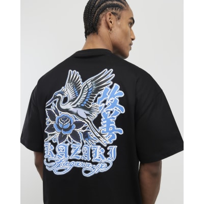 Black Oversized Fit Japanese Print T-Shirt