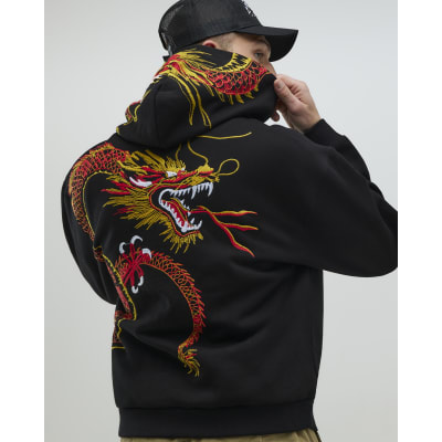 Black Oversized Fit Kagoshima Dragon Hoodie | River Island