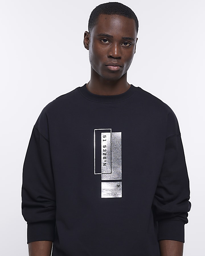 Black oversized fit metallic print sweatshirt