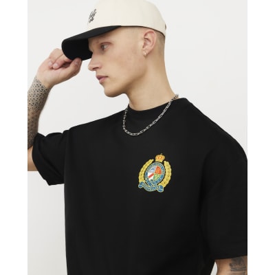 Black Oversized Fit Montpellier Crest T-Shirt