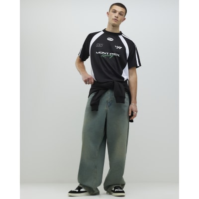 Black Oversized Fit Montprix Football T-Shirt