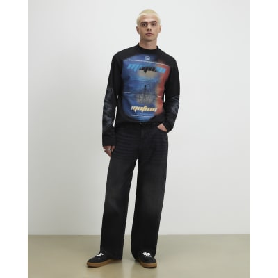 Black Oversized Fit Motion Ombre T-Shirt