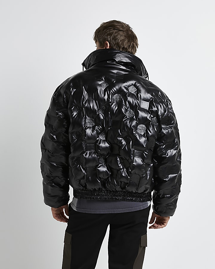 Black oversized fit RI monogram puffer jacket
