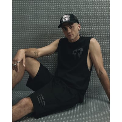Black Oversized Fit Tank And Shorts Set