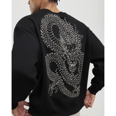 Black Oversized Fit Tokyo Dragon Sweatshirt