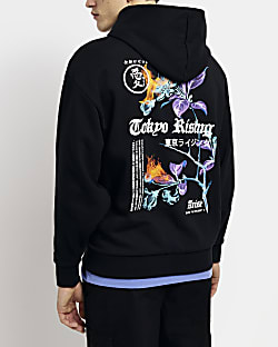 Black Oversized fit Tokyo Graphic Hoodie