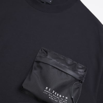 Black oversized fit utility pocket t-shirt