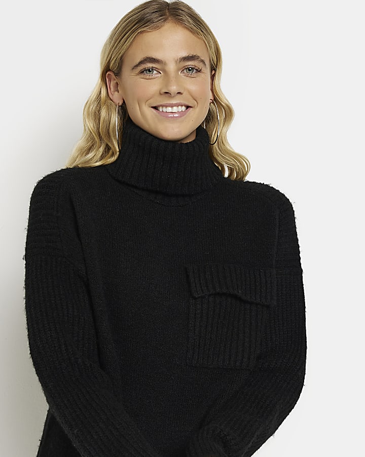 Black oversized knit jumper mini dress