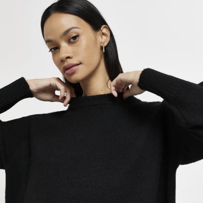 Black oversized knit jumper River Island