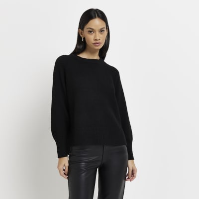 Black oversized knit jumper | River Island