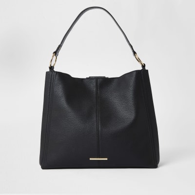 Black oversized padlock slouch handbag
