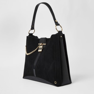 Black oversized padlock slouch handbag