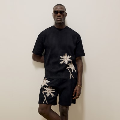 Black Oversized Plisse Palm Tee T-shirt