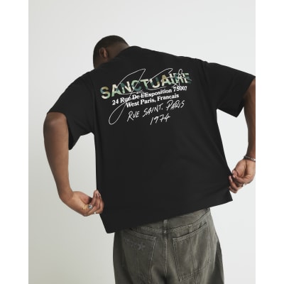 Black Oversized Sanctuaire Camouflage T-Shirt