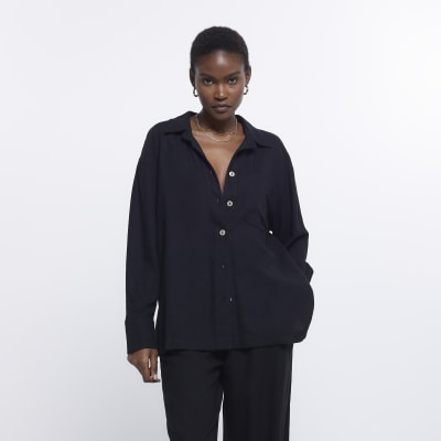 Black oversized shirt with linen | River Island