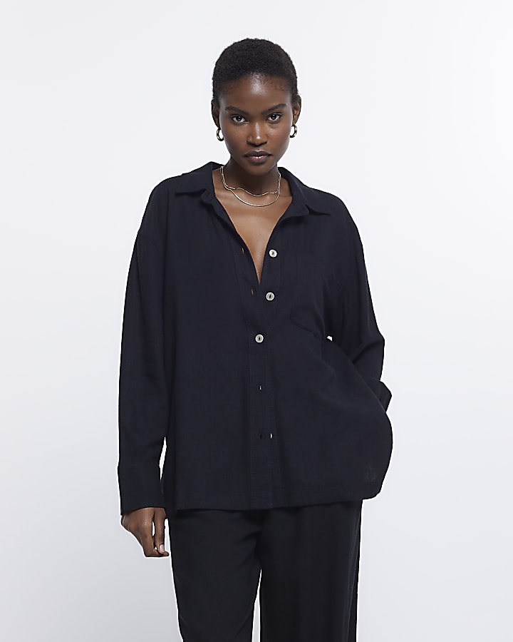 Black oversized shirt with linen