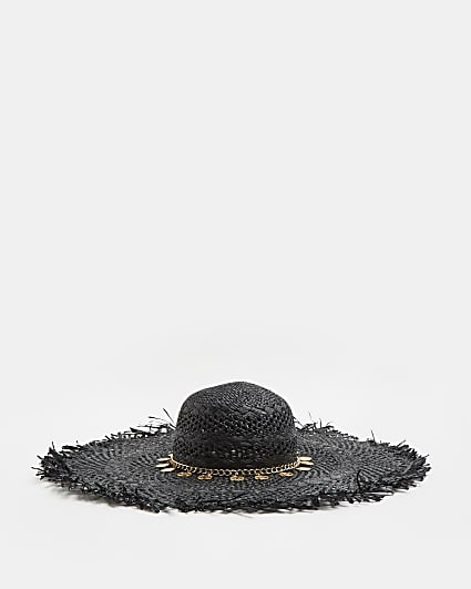 Black oversized straw floppy hat