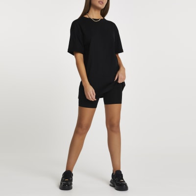 biker shorts and tee shirt