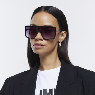 Black oversized visor sunglasses River Island