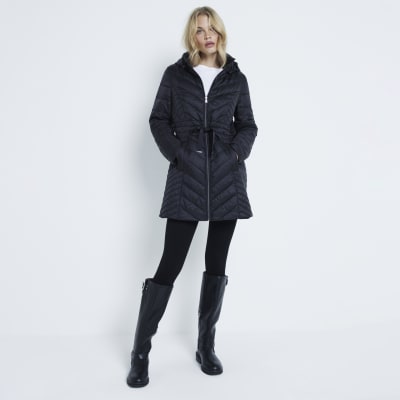 Black Packable Faux Padded Jacket River Island