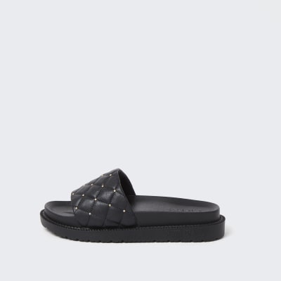 Black padded chunky sliders