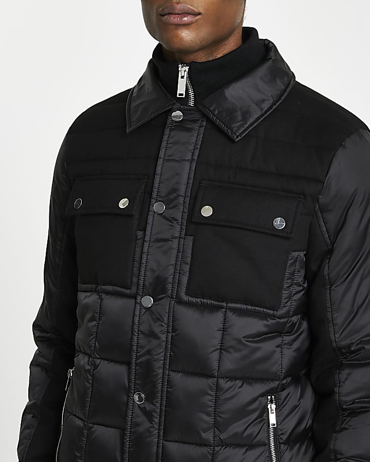 Black padded collar neck jacket