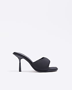 Black padded heeled mules