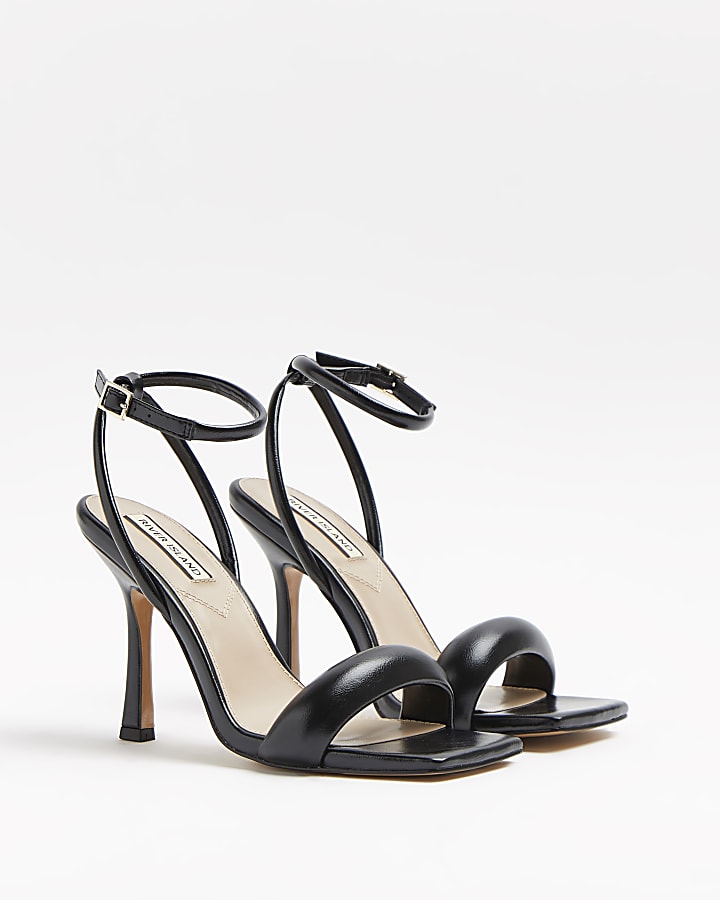 Black padded heeled sandals