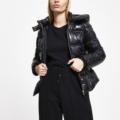 Black padded hood jacket | River Island