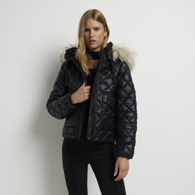 Black padded hooded jacket | River Island