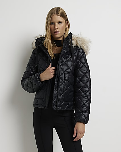 Womens Clothing Jackets Padded and down jackets River Island Plus Padded Hooded Coat in Black 
