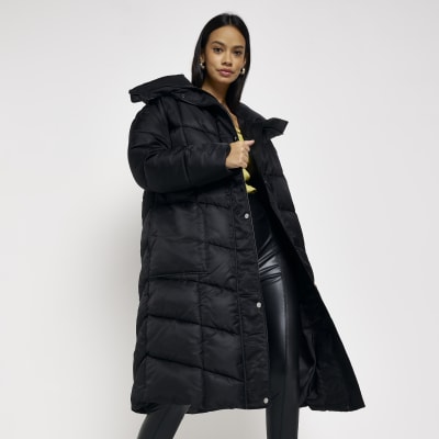 Black padded longline coat | River Island