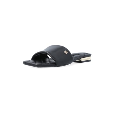 360 degree animation of product Black padded sandals frame-0