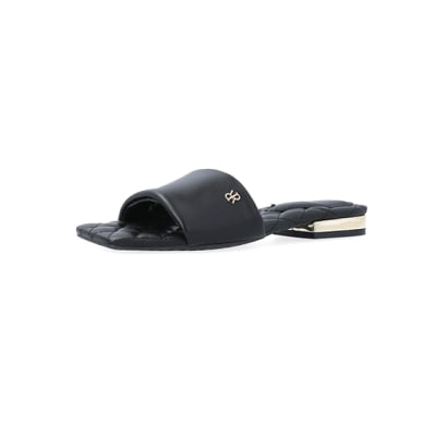 360 degree animation of product Black padded sandals frame-1