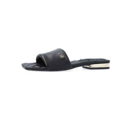 360 degree animation of product Black padded sandals frame-2