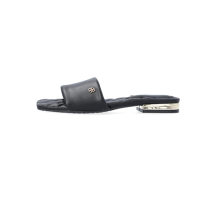 360 degree animation of product Black padded sandals frame-3